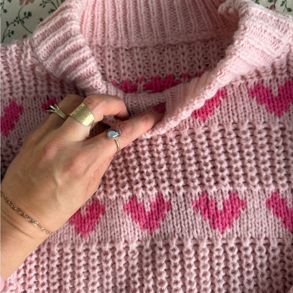 Pink Heart Pattern Sweater - Picture 2 of 3